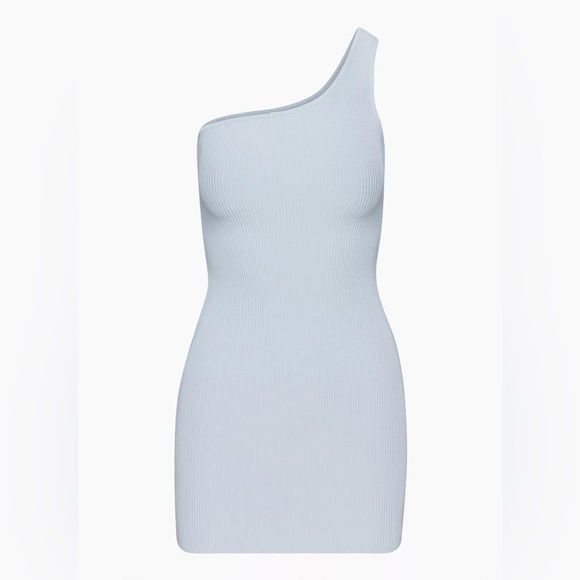 ARITZIA | Babaton Sculpt Knit One-Shoulder Dress in Cement Blue S - Picture 5 of 14